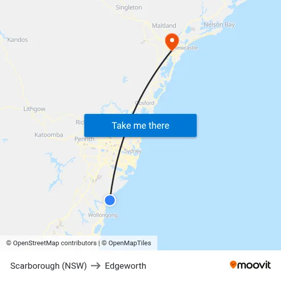 Scarborough (NSW) to Edgeworth map