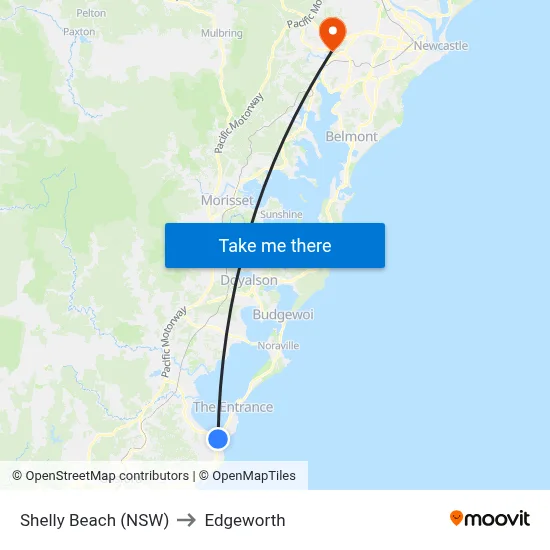 Shelly Beach (NSW) to Edgeworth map