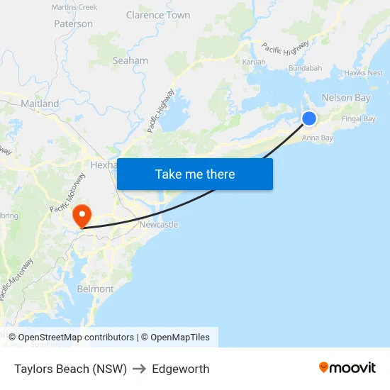 Taylors Beach (NSW) to Edgeworth map