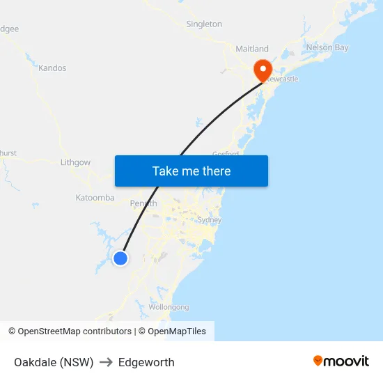 Oakdale (NSW) to Edgeworth map