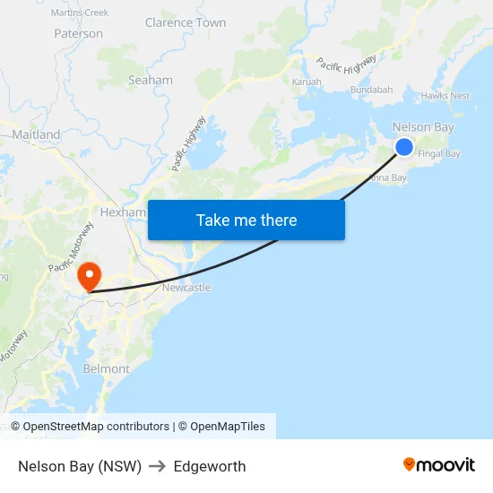 Nelson Bay (NSW) to Edgeworth map