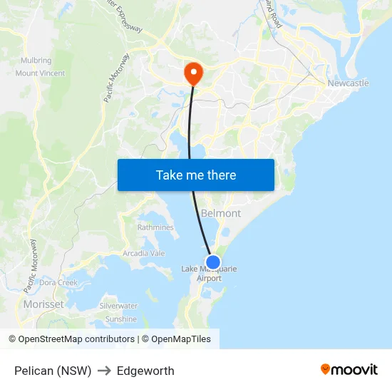Pelican (NSW) to Edgeworth map