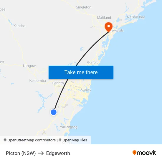 Picton (NSW) to Edgeworth map