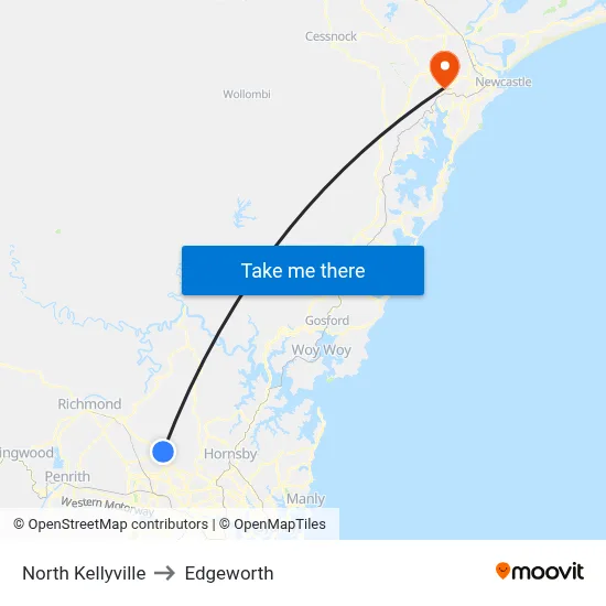 North Kellyville to Edgeworth map