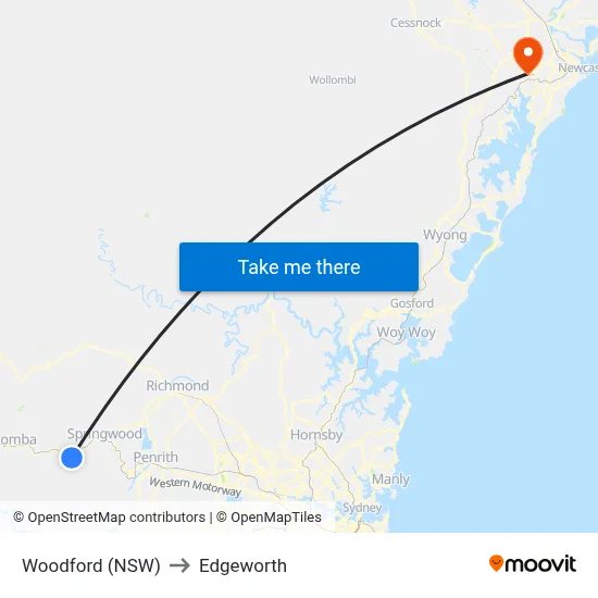 Woodford (NSW) to Edgeworth map