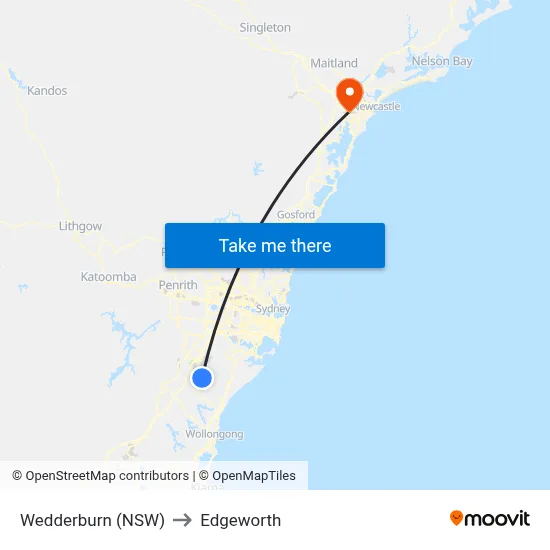 Wedderburn (NSW) to Edgeworth map