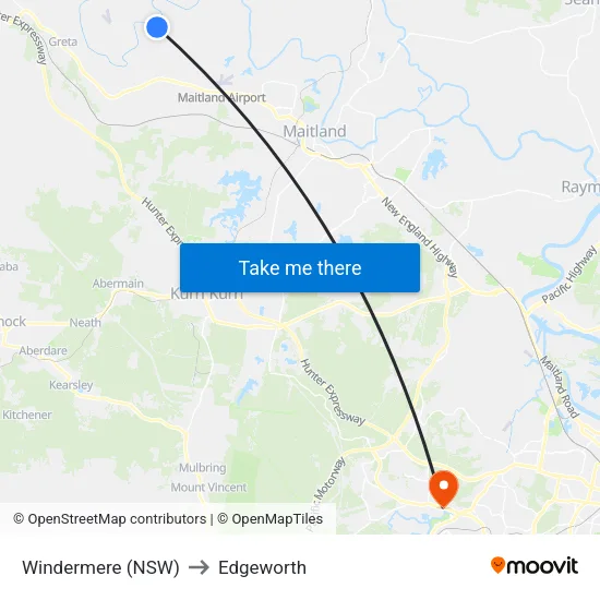 Windermere (NSW) to Edgeworth map
