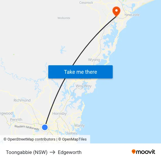 Toongabbie (NSW) to Edgeworth map