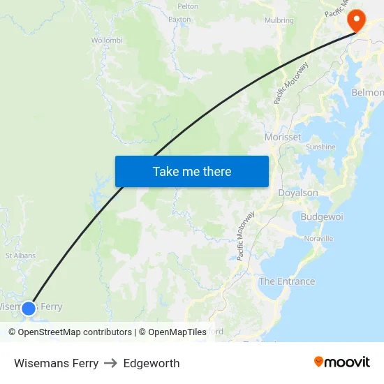 Wisemans Ferry to Edgeworth map