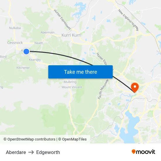 Aberdare to Edgeworth map