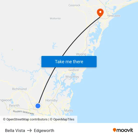 Bella Vista to Edgeworth map
