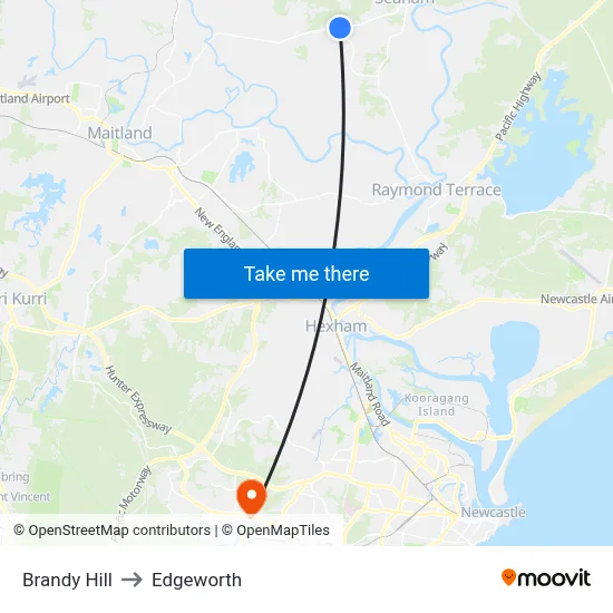 Brandy Hill to Edgeworth map