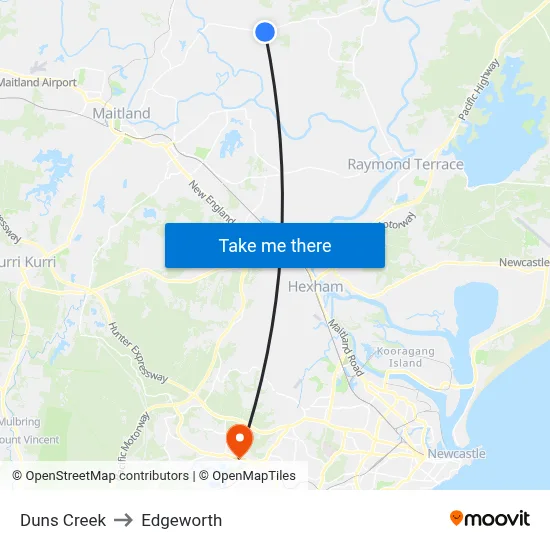 Duns Creek to Edgeworth map