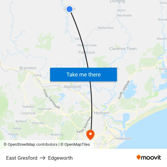 East Gresford to Edgeworth map