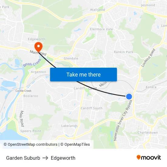 Garden Suburb to Edgeworth map