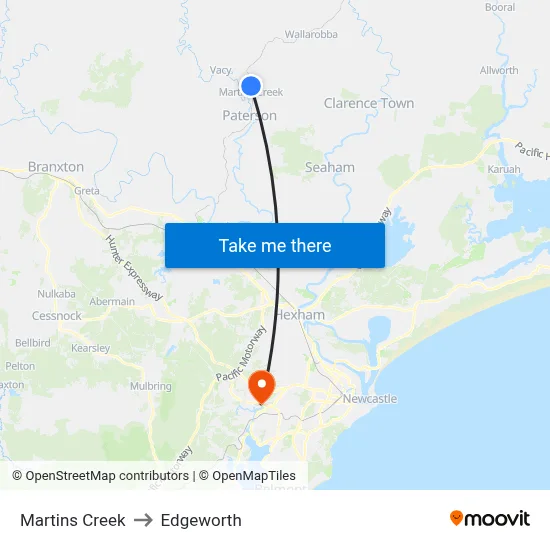 Martins Creek to Edgeworth map