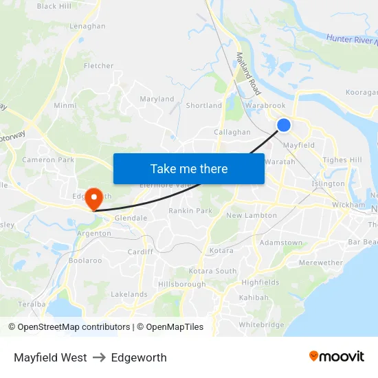 Mayfield West to Edgeworth map