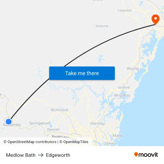 Medlow Bath to Edgeworth map