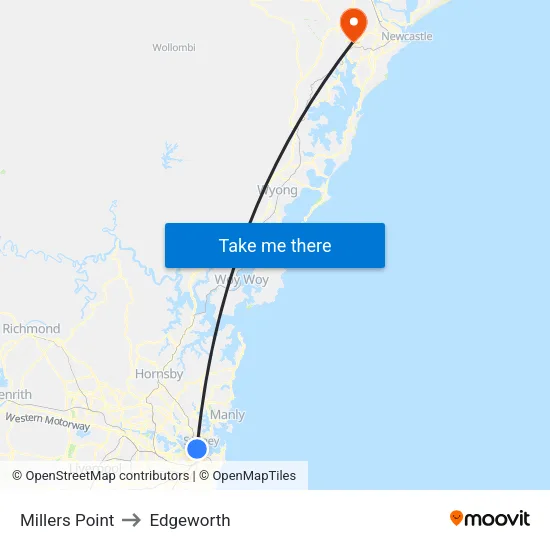 Millers Point to Edgeworth map