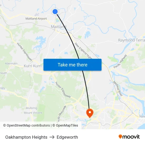 Oakhampton Heights to Edgeworth map