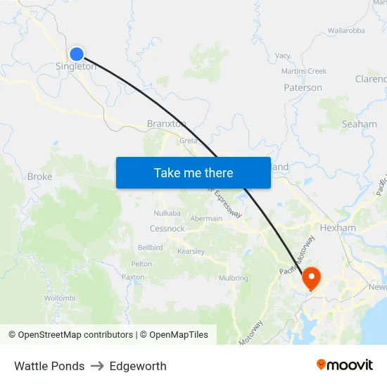 Wattle Ponds to Edgeworth map