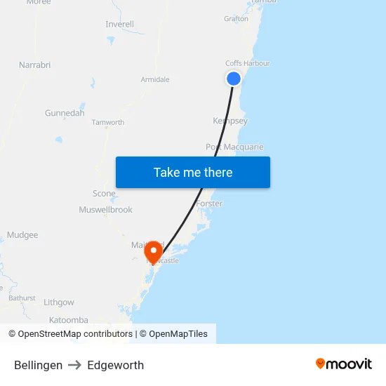 Bellingen to Edgeworth map