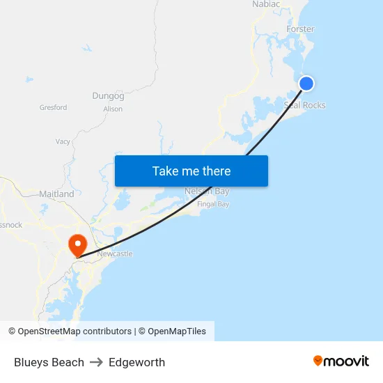 Blueys Beach to Edgeworth map