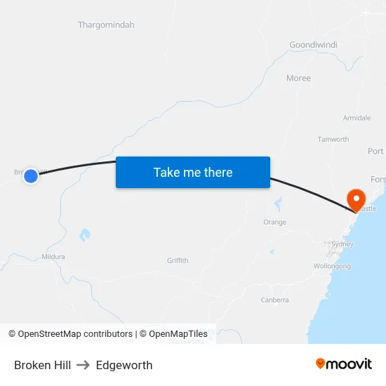 Broken Hill to Edgeworth map