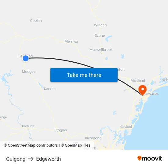 Gulgong to Edgeworth map