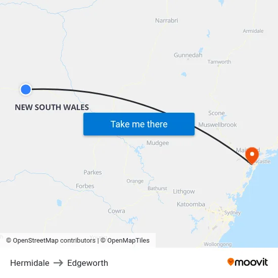 Hermidale to Edgeworth map