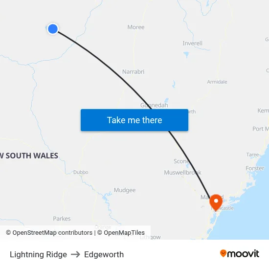 Lightning Ridge to Edgeworth map