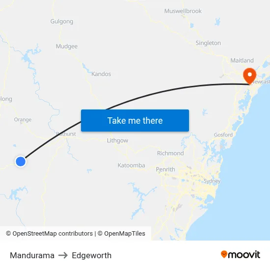 Mandurama to Edgeworth map