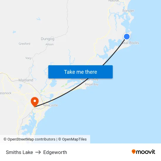 Smiths Lake to Edgeworth map