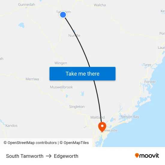South Tamworth to Edgeworth map