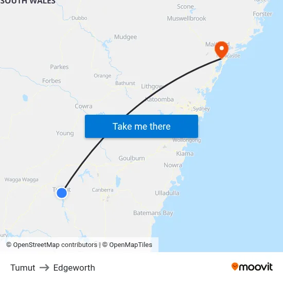 Tumut to Edgeworth map