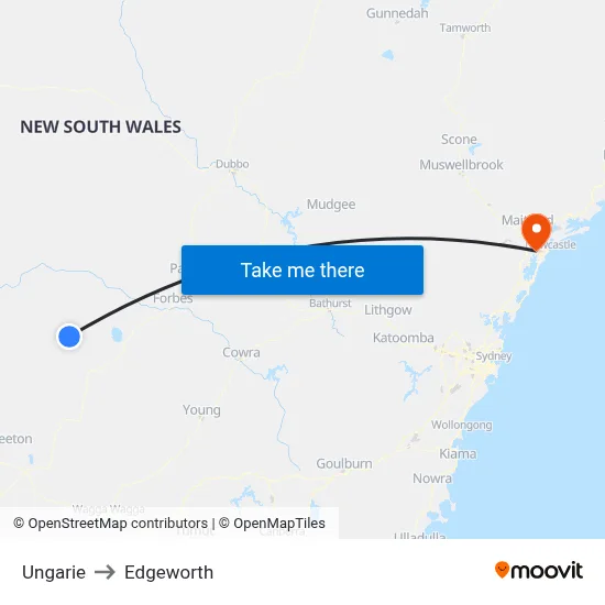 Ungarie to Edgeworth map