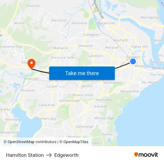 Hamilton Station to Edgeworth map