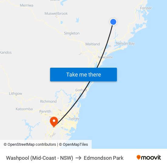 Washpool (Mid-Coast - NSW) to Edmondson Park map