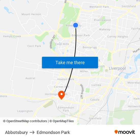 Abbotsbury to Edmondson Park map