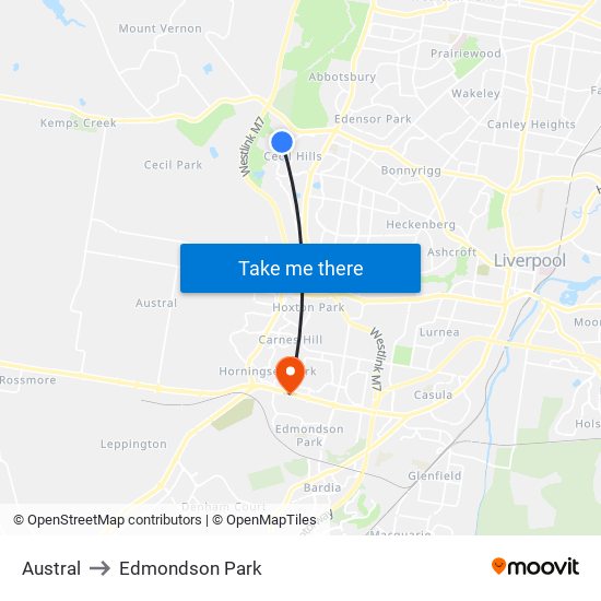 Austral to Edmondson Park map