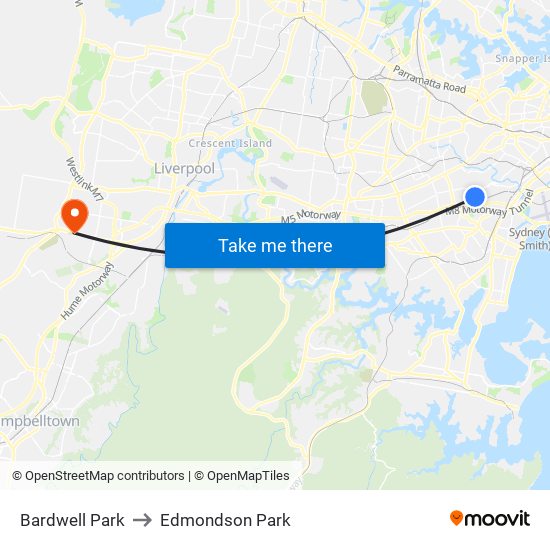 Bardwell Park to Edmondson Park map