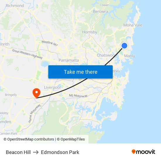 Beacon Hill to Edmondson Park map