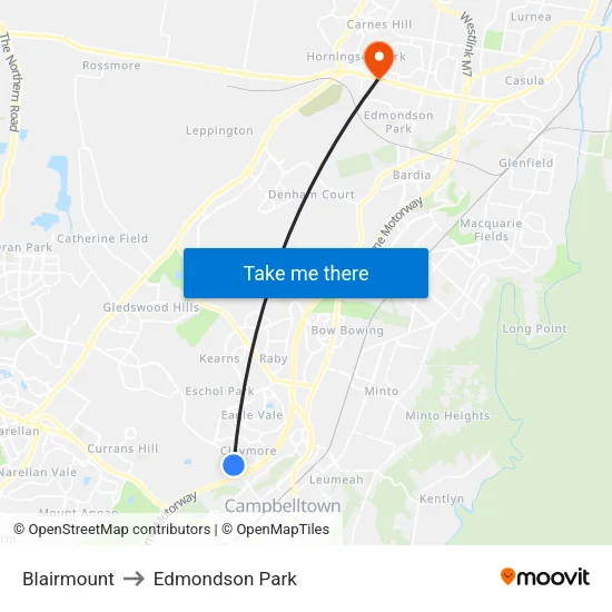 Blairmount to Edmondson Park map