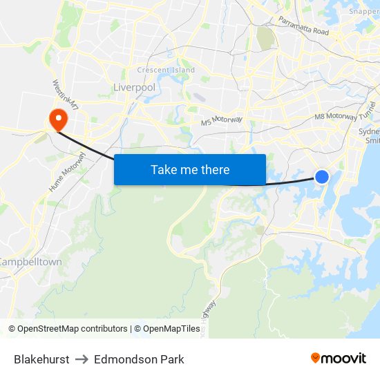 Blakehurst to Edmondson Park map