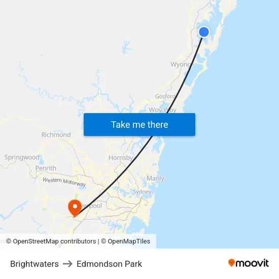 Brightwaters to Edmondson Park map