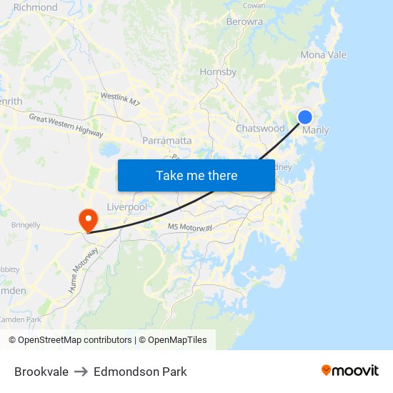 Brookvale to Edmondson Park map