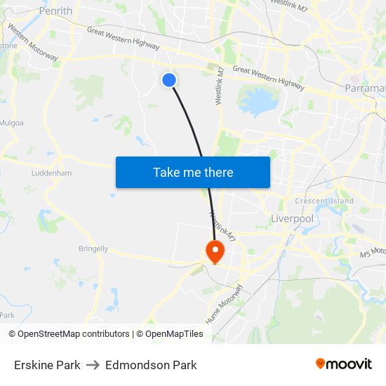 Erskine Park to Edmondson Park map