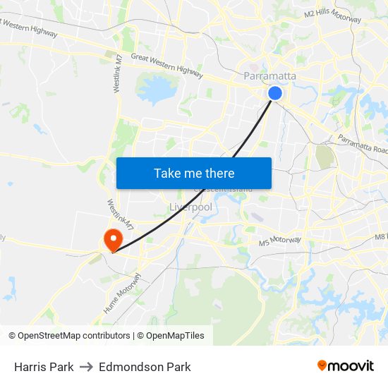 Harris Park to Edmondson Park map