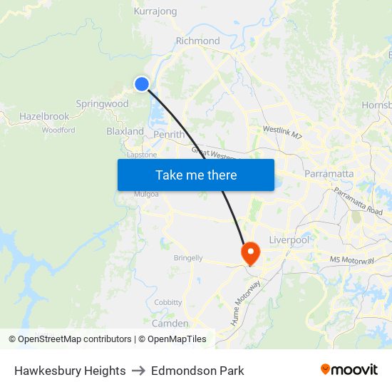 Hawkesbury Heights to Edmondson Park map