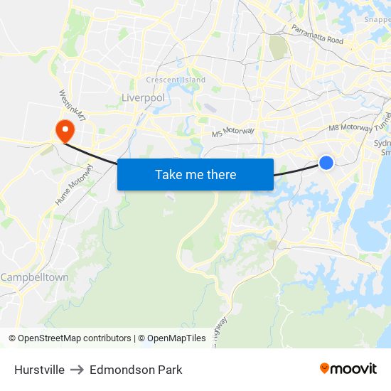 Hurstville to Edmondson Park map